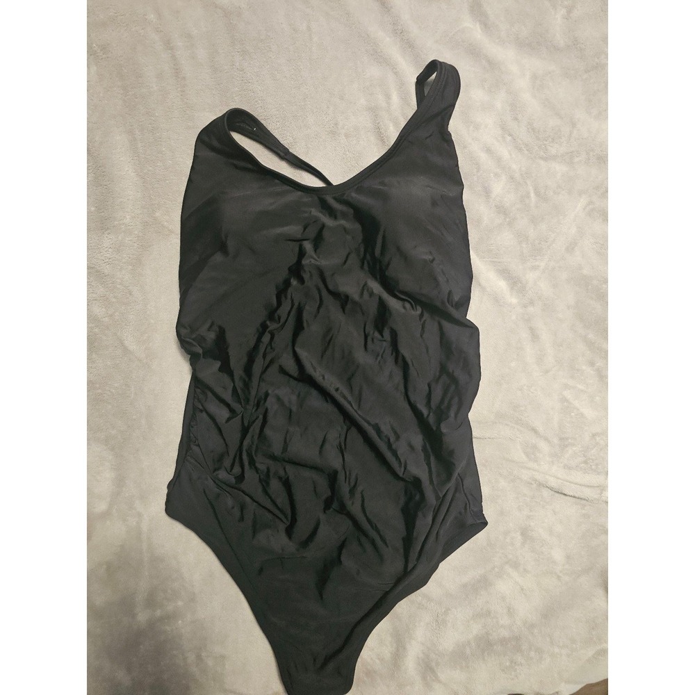 Pink Blush Black Smocked‎ One-Piece Maternity Swimsuit Size Large